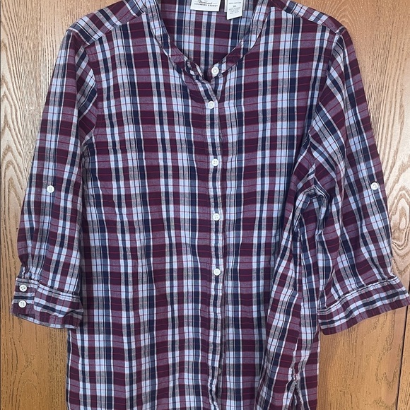 Vermont Country Store Tops - Vermont Country - Plaid Button-Up Shirt - 3/4 arm
